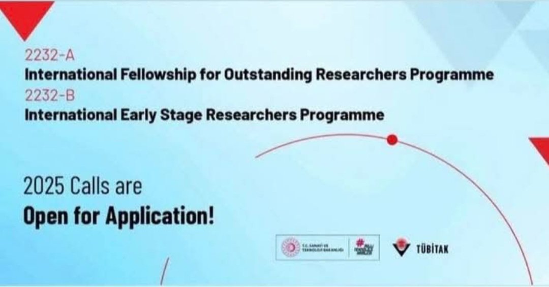 📢 TÜBİTAK’ın 2232-A Uluslararası Lider Araştırmacılar Programı ve 2232-B Uluslararası Genç Araştırmacılar Programı 2025 yılı çağrıları açıldı. 

🗓Son başvuru tarihi: 24/11/2025

Detaylı bilgi için: tubitak.gov.tr/en/announcemen…