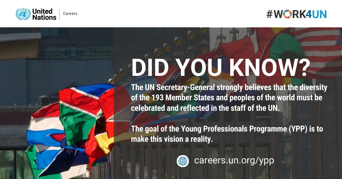 UN_Careers's tweet photo. 🌍 The #YPP is more than a hiring initiative — it helps the @UN reflect the diversity of its 193 Member States.
Each year, nationals from un- and underrepresented countries are invited to apply. 💼
👉 Learn more: https://t.co/8F9Yn1FrpO
#WorkforUN #UNCareers #UNJobs https://t.co/k3eIErI3wj
