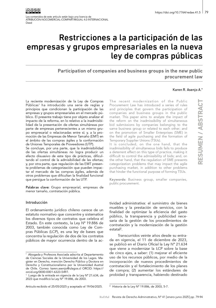 📚#Lecturadelasemana | Restricciones a la participación de las empresas y grupos empresariales en la nueva Ley de Compras Públicas.
Lectura clave para analizar los recientes cambios legislativos en la materia de contratación pública.
🔗redad.uc.cl/index.php/REDA…