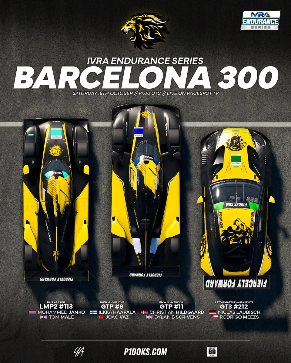 fiercelyforward's tweet image. Tomorrow we have Round 1 of the @IVRALeague Endurance Championship! We are heading to Catalonia! 

We are gridding 4 cars it total, spread about all 3 classes 💪🏻

We wish them the best of luck for the race on Saturday! 🍀

Sponsors 👥
@p1doks 

Photographer 📸
@SimPhotosYA…