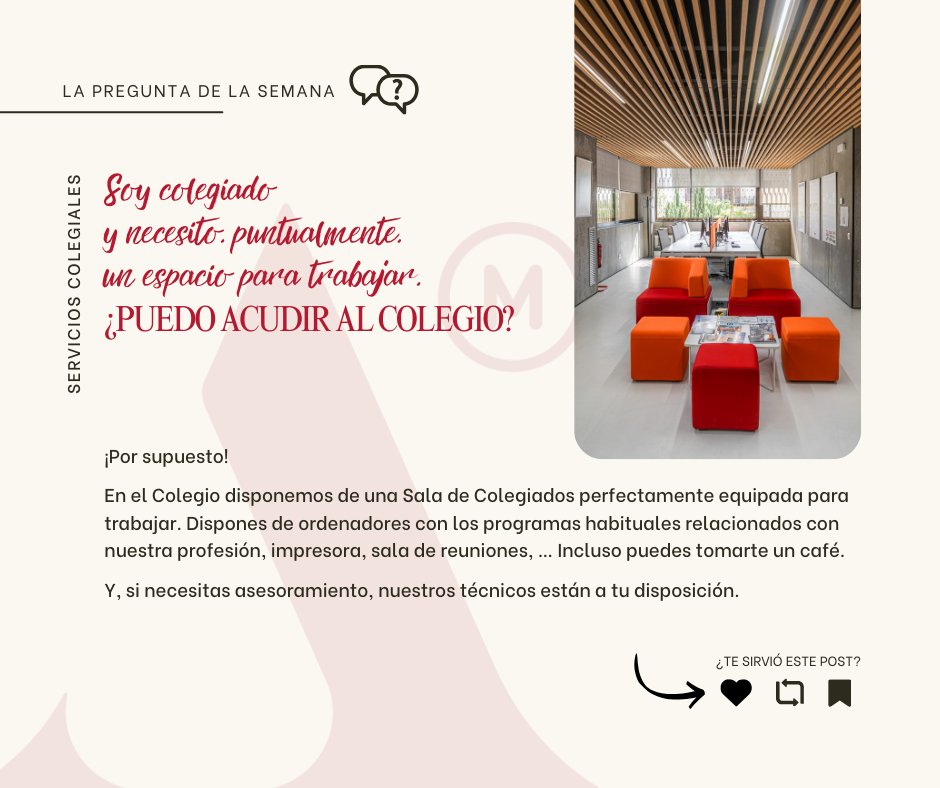 COAATMCA's tweet image. ❓#preguntadelasemana🧐🤔➡️
✅ 𝐒𝐨𝐲 𝐜𝐨𝐥𝐞𝐠𝐢𝐚𝐝𝐨 𝐲 𝐧𝐞𝐜𝐞𝐬𝐢𝐭𝐨, 𝐩𝐮𝐧𝐭𝐮𝐚𝐥𝐦𝐞𝐧𝐭𝐞, 𝐮𝐧 𝐞𝐬𝐩𝐚𝐜𝐢𝐨 𝐩𝐚𝐫𝐚 𝐭𝐫𝐚𝐛𝐚𝐣𝐚𝐫. ¿𝐏𝐮𝐞𝐝𝐨 𝐚𝐜𝐮𝐝𝐢𝐫 𝐚𝐥 𝐂𝐨𝐥𝐞𝐠𝐢𝐨? 👇🏻👇🏻
