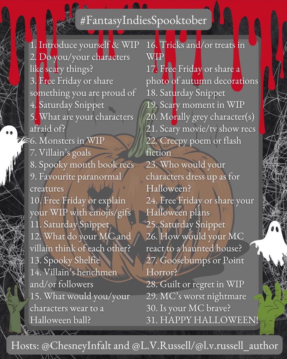 #FantasyIndiesSpooktober 17
Have y’all ever hated a character SO MUCH it made it hard to write the story they’re in?

That’s my struggle right now😅
I have 2 characters in my WIP that I probably despise more than any other character ever… I don’t even want to write them😖😆