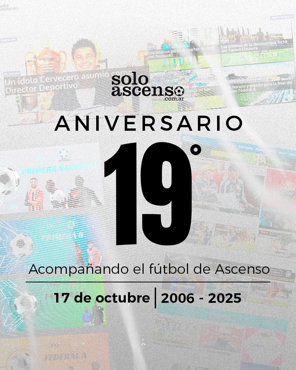 SoloAscenso's tweet photo. 🎂19 años online.
⚽Cobertura y minuto a minuto de todas las categorías.
📰 33 notas por día.
📈 3,5 millones de visitas mensuales.

❤️ Gracias a cada protagonista del Ascenso. Y gracias a vos, que nos acompañás desde cada cancha.

🥳 19 años contando el fútbol que más se siente. https://t.co/CewOzJVwaD
