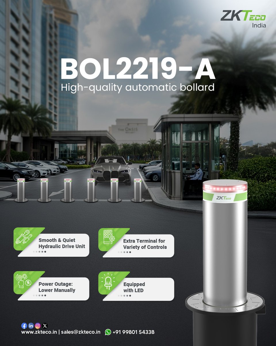 zk_india's tweet photo. Learn more on: https://t.co/P5C0cNj8VN
Mail: sales@zkteco.in
WhatsApp: +91 9980154338
#ZKTeco #AutomaticBollard #BOL2219A #Security #VehicleEntrance #HydraulicDrive #LEDindicators #ZKTecoIndia https://t.co/yVQeo5gSoc
