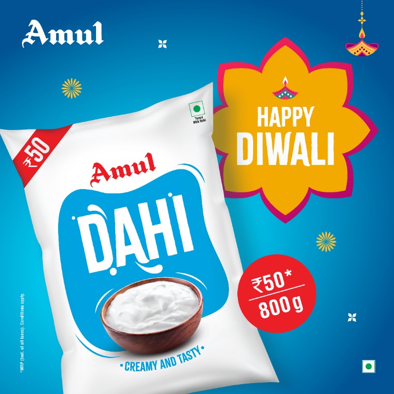 Amul_Coop's tweet image. From auspicious offerings to festive snacks, celebrate Diwali with the Creamy and Tasty Amul Dahi.