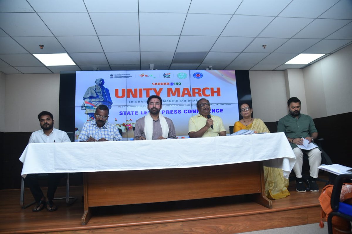 PIBHyderabad's tweet photo. Union Minister Shri @kishanreddybjp calls upon youth and citizens to join the Sardar@150 Unity March

#MYBharat #Sardar150 #UnityMarch https://t.co/K3xDRr20Eh