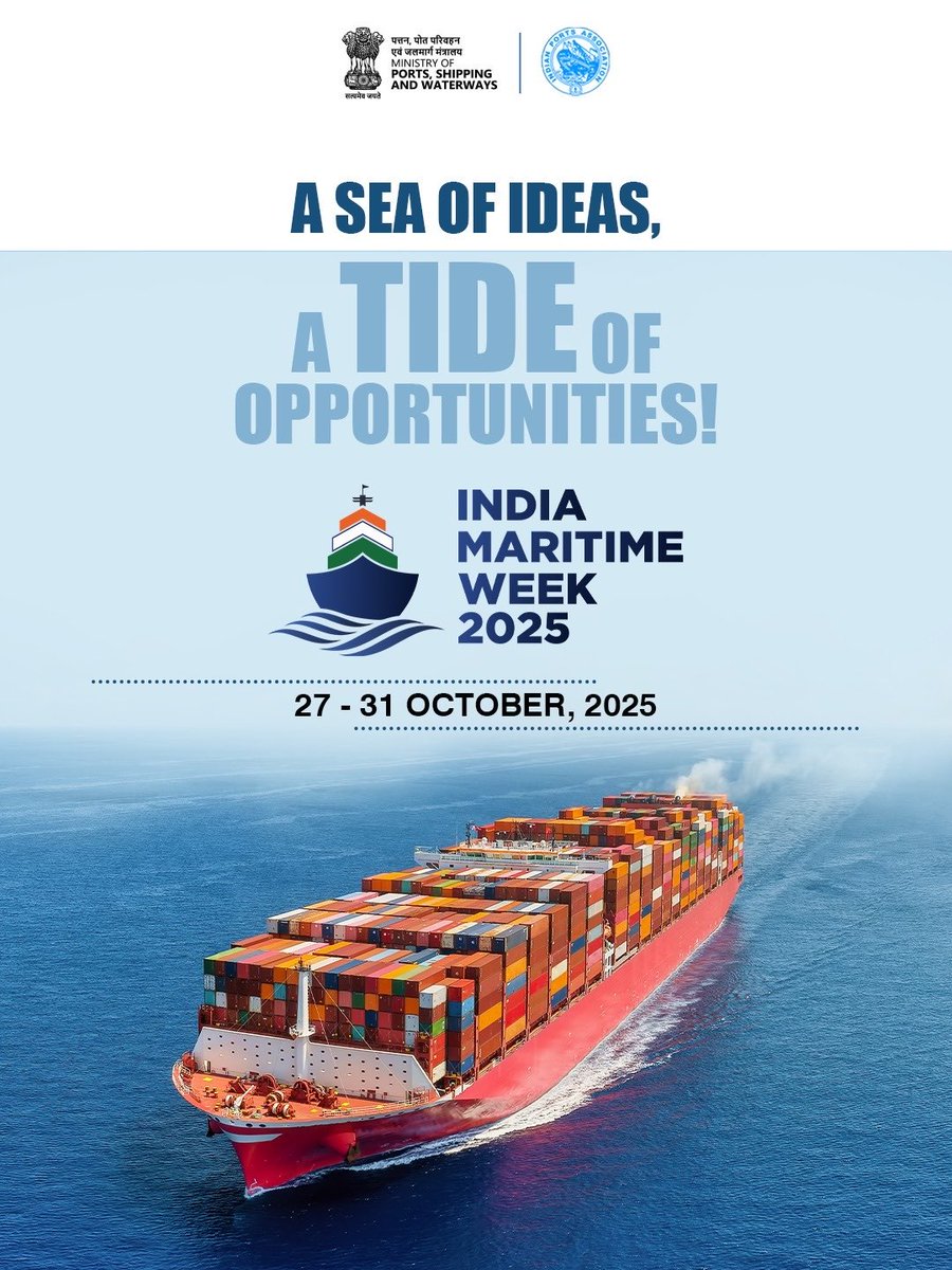 imw_gov's tweet image. India Maritime Week 2025 is where innovation meets opportunity; bringing together global leaders, industry pioneers, and policymakers to chart the future of maritime trade, technology, and sustainability.
Be part of the dialogue that’s shaping India’s maritime destiny.…