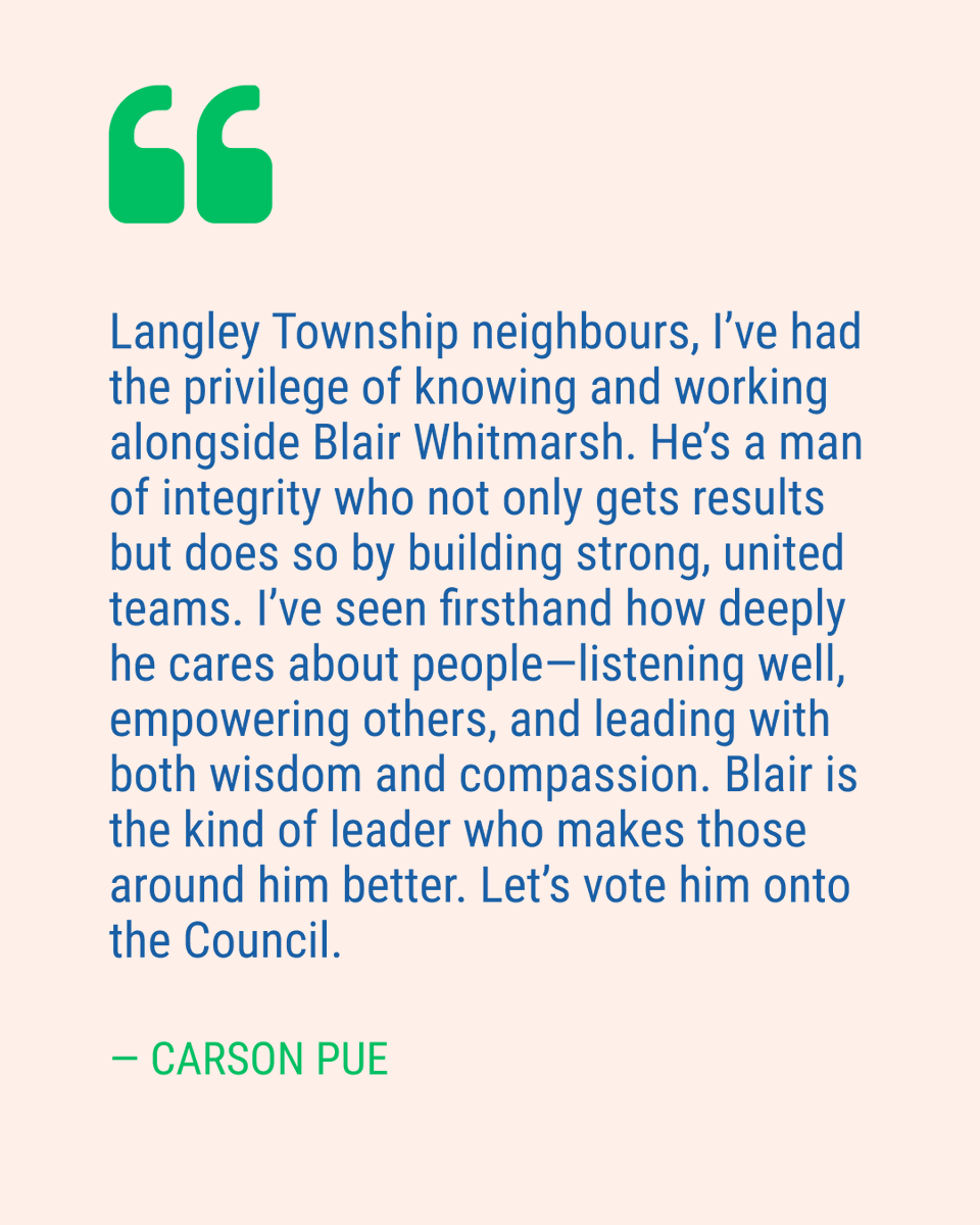Honoured to receive the endorsement of <a href="/CarsonPue/">Carson Pue</a>, Author, Speaker &amp; Executive Mentor Coach. Carson values leadership that empowers, listens &amp; unites, and that’s the kind of leadership I aim to bring to Council. Thank you, Carson, for your trust and support.