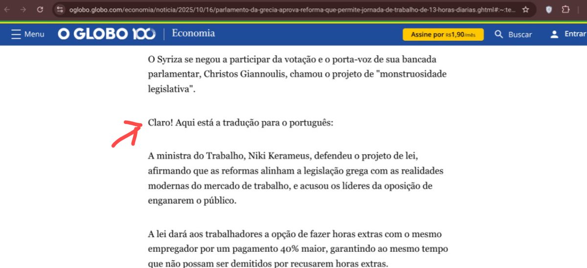 leonknunes's tweet photo. No meio de uma matéria sobre reforma trabalhista na Grécia, me aparece essa mensagem do print.

É pra isso que a @OGlobo_Economia quer que assinemos? Vampirizar conteúdo de sites estrangeiros, a gente já sabe que fazem, mas nem se dar ao trabalho de traduzir diretamente? https://t.co/AgXY40Nb0i