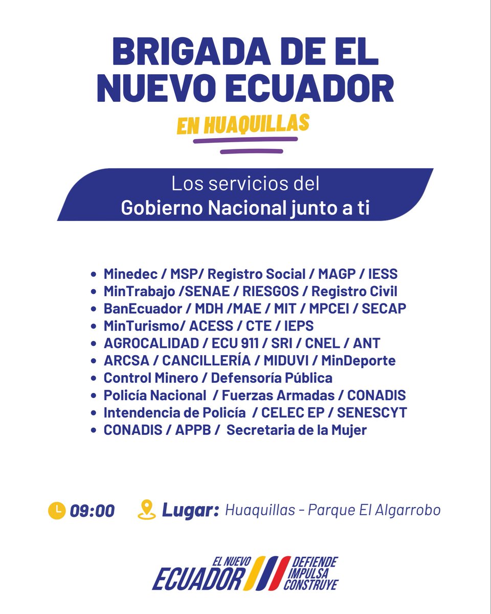 La brigada de #ElNuevoEcuador ahora en #Huaquillas🎉

Servicios, soluciones y compromiso con nuestra gente.