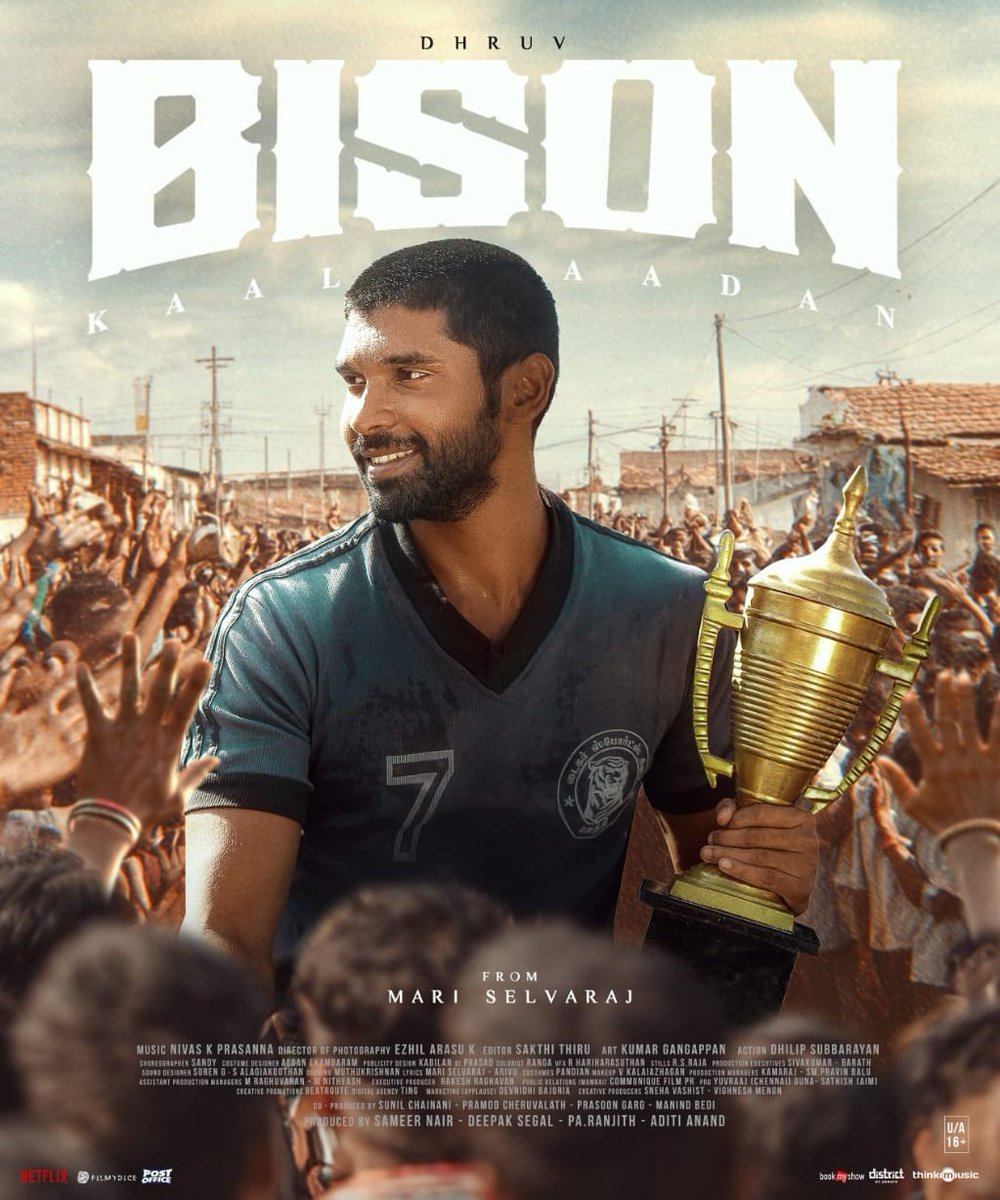 Filmfully's tweet photo. #Bison - 4/5 💥💥💥💥

Super engaging first half - @mari_selvaraj's way of crafting the characters👌🏻#DhruvVikram dedication and performance looks live & real 🔥Some fight episodes  are the key highlights, with terrific interval the film traveled towards the climax without any flaw 💥

Good take for a Diwali Weekend with families 🎇🎟️