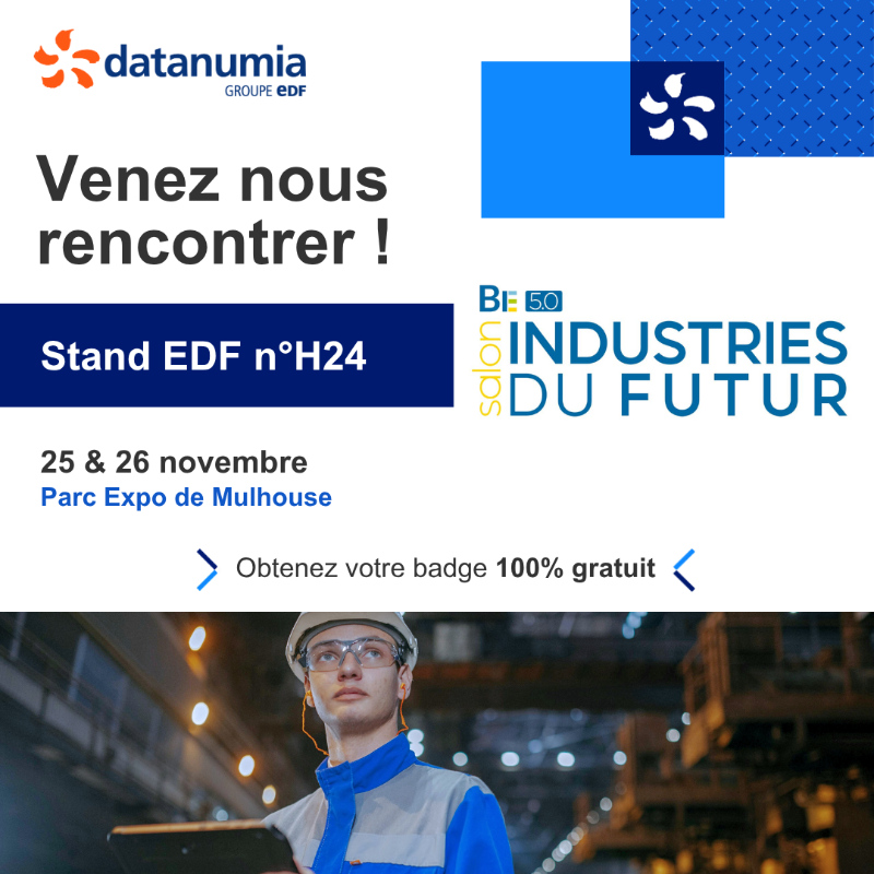 Datanumia's tweet photo. 🏭 Salon BE 5.0 Industries du Futur à Mulhouse : et si l'avenir de l'industrie passait par une meilleure maîtrise de l'#énergie ?

Découvrez le 25/11 prochain, stand EDF n°H24, l'offre ExpertiseConso pensée pour optimiser vos usages et accélérer votre performance #énergétique. 🚀