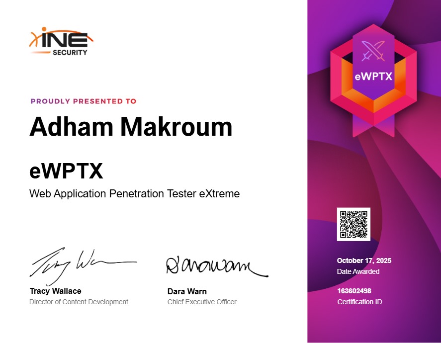 m4kr0's tweet image. Just passed my eWAPTx Exam from @INEsecurity 
#CyberSecurity #webpentest #elearnsecurity