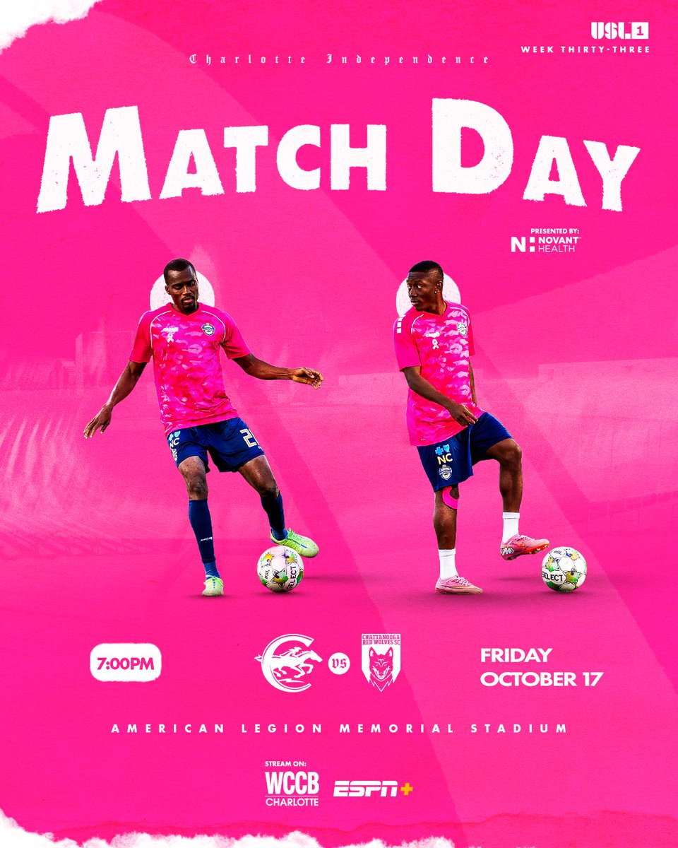 Friday night Jacks action 🙂‍↕️

📍 Charlotte, NC 
🏟️ American Legion Memorial Stadium
🆚 Chattanooga Red Wolves
⏰ Kickoff at 7:00 pm ET
🩷 Breast Cancer Awareness Night presented by @novanthealth
🎟️ Link in bio