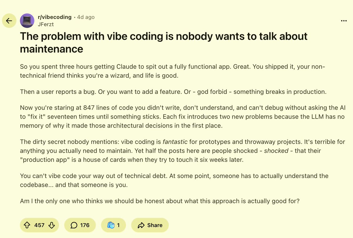 PrajwalTomar_'s tweet photo. I don't understand how people can be so shitty at vibe coding. We build SaaS for our clients almost daily, and if you keep prompting Cursor mindlessly then yeah, it won't work. But if you guide it like you would a super smart intern, it does a really great job. BE GRATEFUL. https://t.co/XJEeKL2aLy
