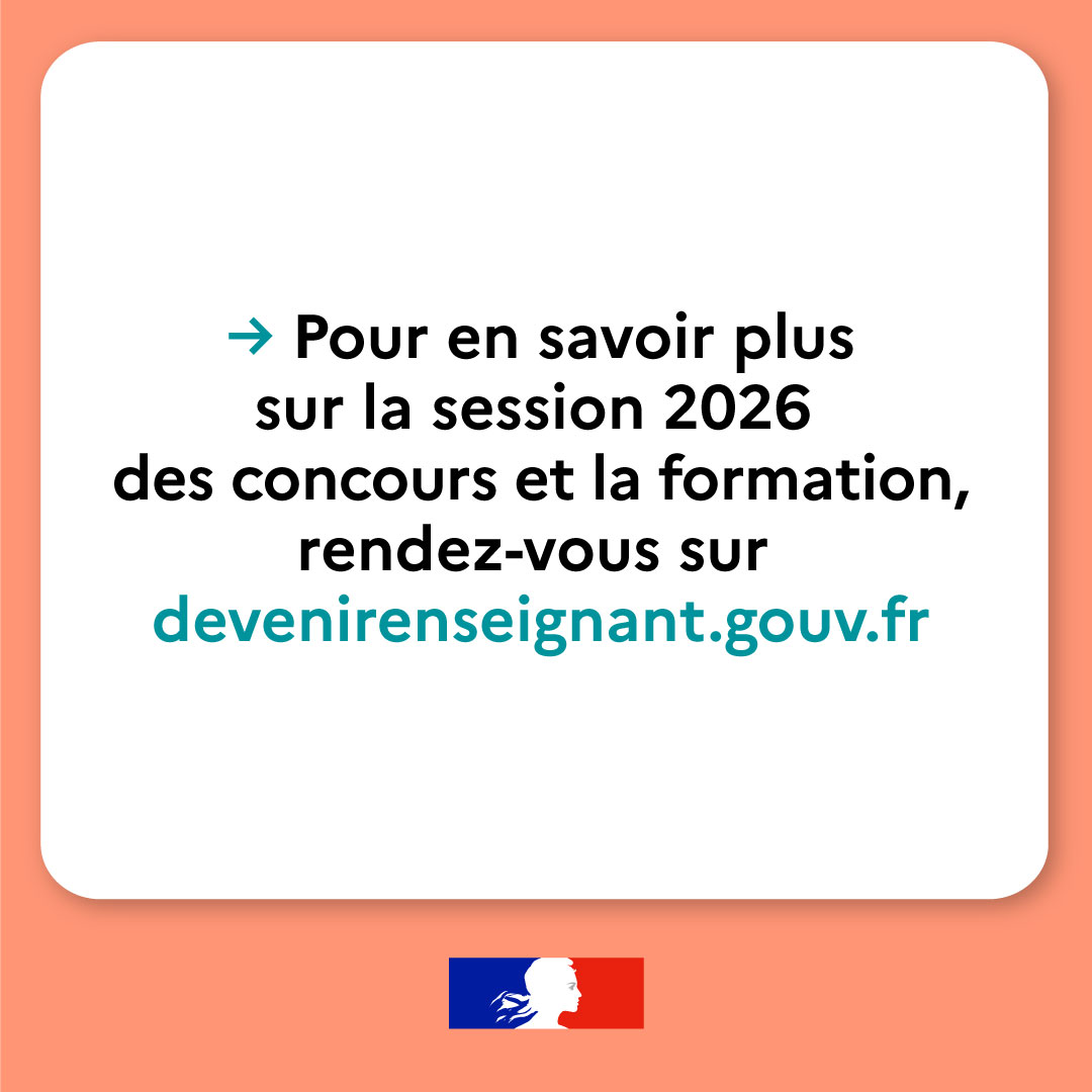 Étudiant ou étudiante en L3 ? Inscrivez-vous pour devenir professeur !
📅 Les inscriptions pour devenir professeur des écoles, de collège ou de lycée ou CPE sont ouvertes jusqu’au 2 décembre 2025.
✍️ Les épreuves auront lieu au printemps 2026.
👉devenirenseignant.gouv.fr