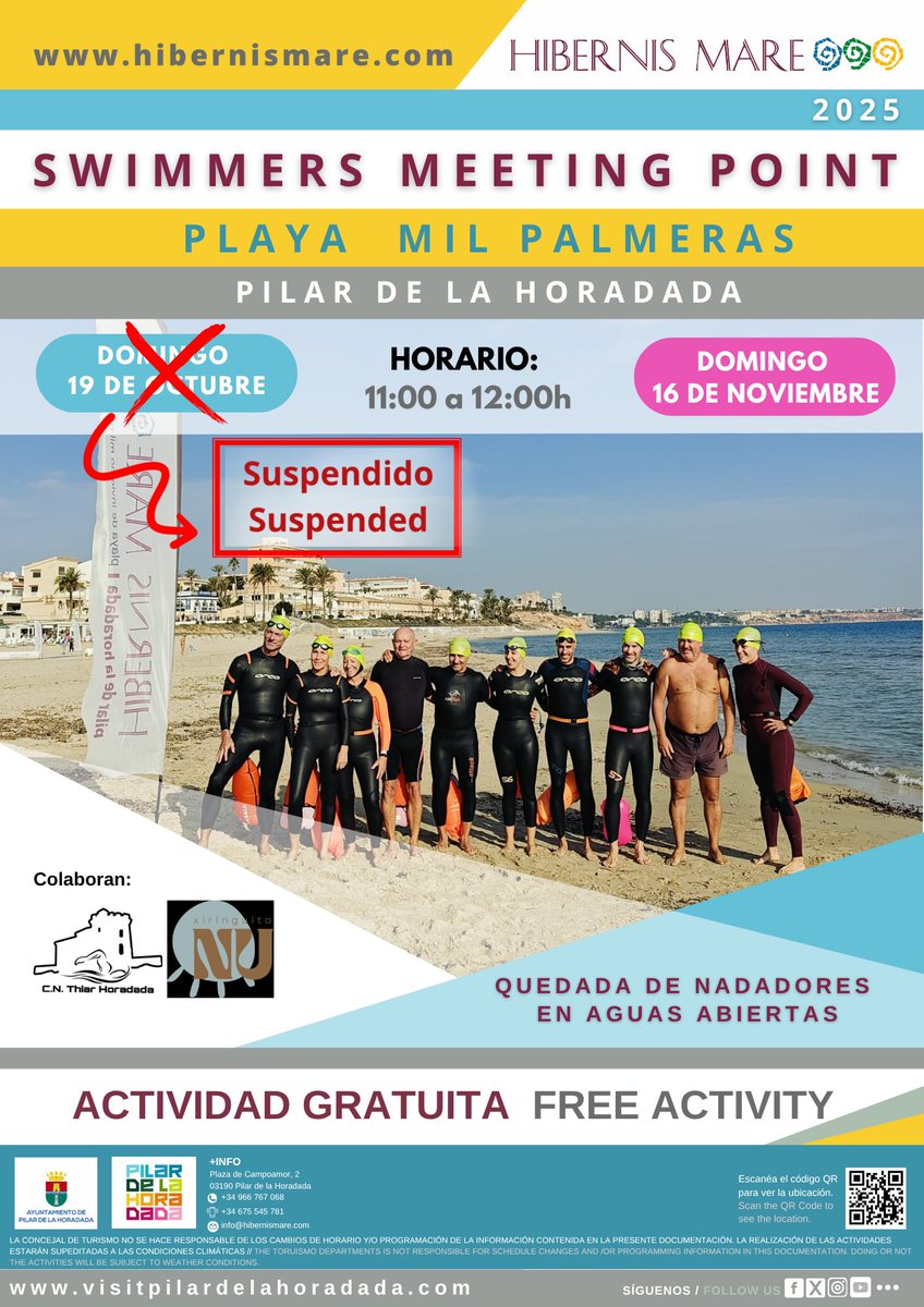 visitphoradada's tweet image. ⚠️ Aviso importante – Swimmers Meeting Point ⚠️

La quedada de este domingo 19/10 queda suspendida 🌊
📅 ¡Apunta ya en tu agenda la próxima cita: 16 de noviembre!

#HibernisMare #SwimmersMeetingPoint #MilPalmeras #Bienestar #PlayaTodoElAño
