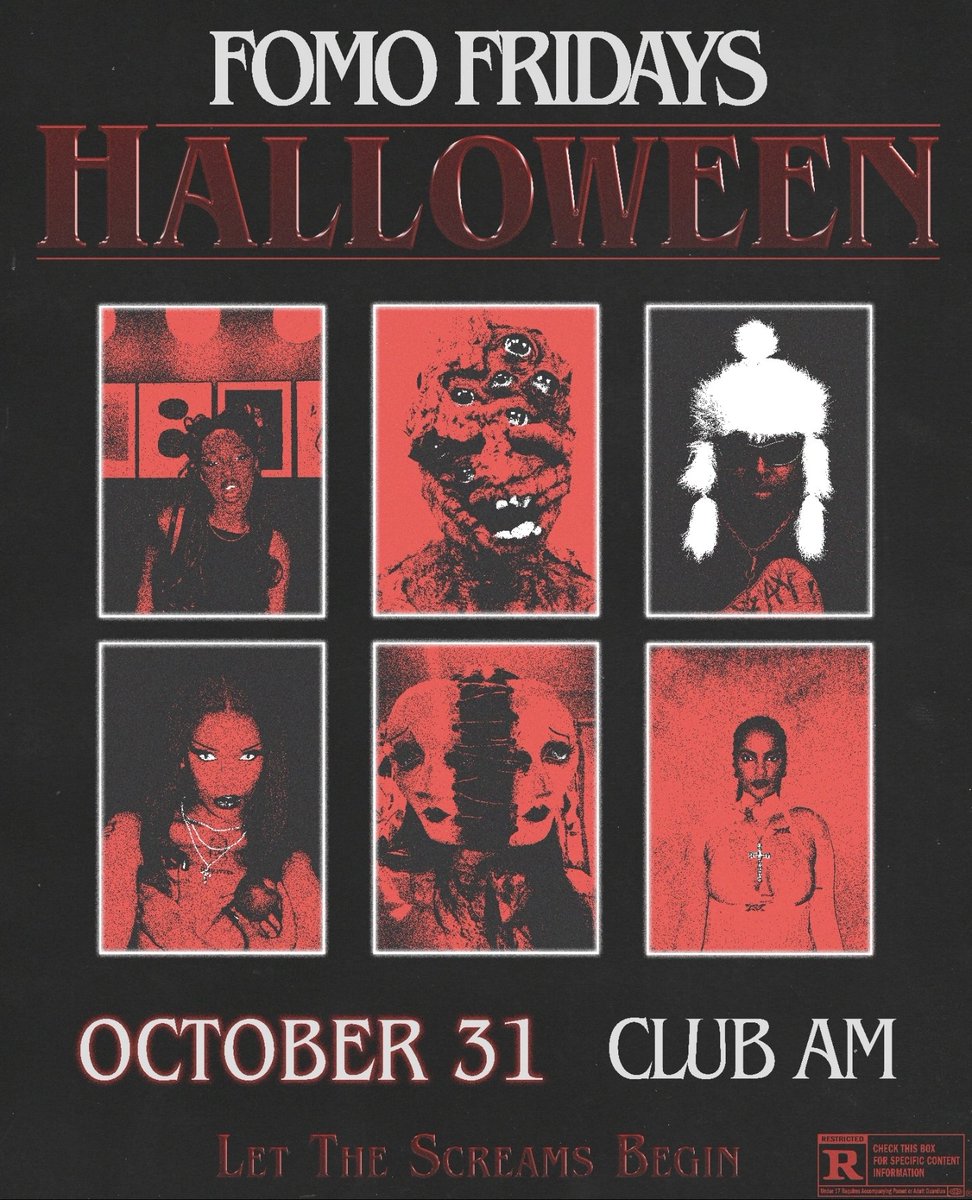 Ready to dance until your skin sweats off?? Things just got a little more tempting... 

LINE UP 🩸:
NKLY
PONA 
MR FAGWINTER 
BABY WHITZ

Friday * October 31 * Club AM 

Tickets: quicket.co.za/events/334319-…

#FOMOHALLOWEEN #2025 #GROTESQUE

Poster design by gyls.design