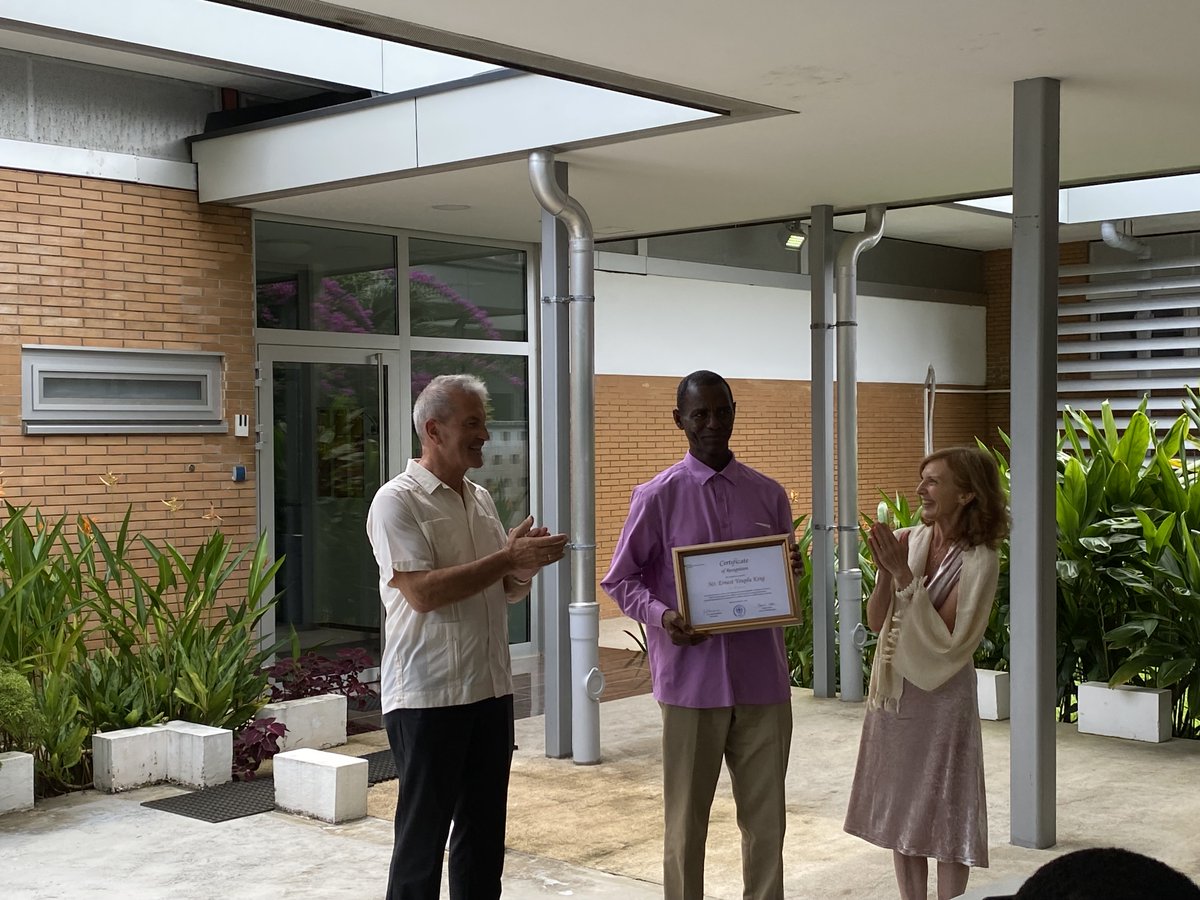 GerEmbLib's tweet image. The German Embassy celebrated driver Mr. Ernest King for 20 years of loyal service. He is trustworthy, drives carefully and cautiously. As an employee of the Embassy, he is a shining example of a collaborator. 
We all thank him for his dedication.