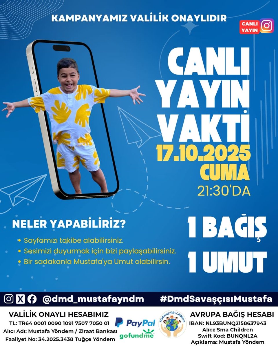 Bu Akşam ki İlk Canlı  Yayınımızda Tüm Kahramanlarımızı Tüm dostlarımızı Bekliyoruz. Her destek bu Yolda Mustafaya Umut .Bizi Yalnız Bırakmayın ..🙏🏻🫶

Her takip Her Sayı Keşfette Olmamızı Sağlar . Canlı Yayını Takipçilerine Duyur Paylaş Umut Olll🎈🎈