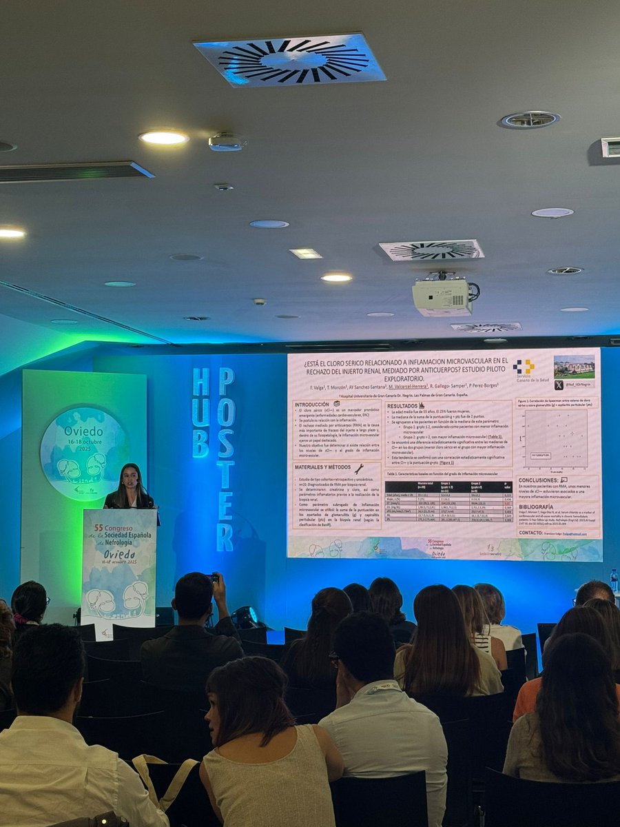 #senefro25 <a href="/Nef_HDrNegrin/">Nefrología HUGC Dr Negrin</a> 

Continua nuestro servicio con sus aportes a este evento:

🗣️La Dra. Miriam Valcarcel 👏👏 presentando el e-poster

✏️¿ESTÁ EL CLORO SERICO RELACIONADO A INFLAMACION MICROVASCULAR EN EL RECHAZO DEL INJERTO RENAL MEDIADO POR ANTICUERPOS? ESTUDIO PILOTO