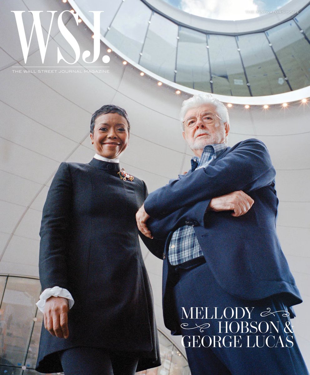 sw_holocron's tweet image. George Lucas and Mellody Hobson on the cover of The Wall Street Journal