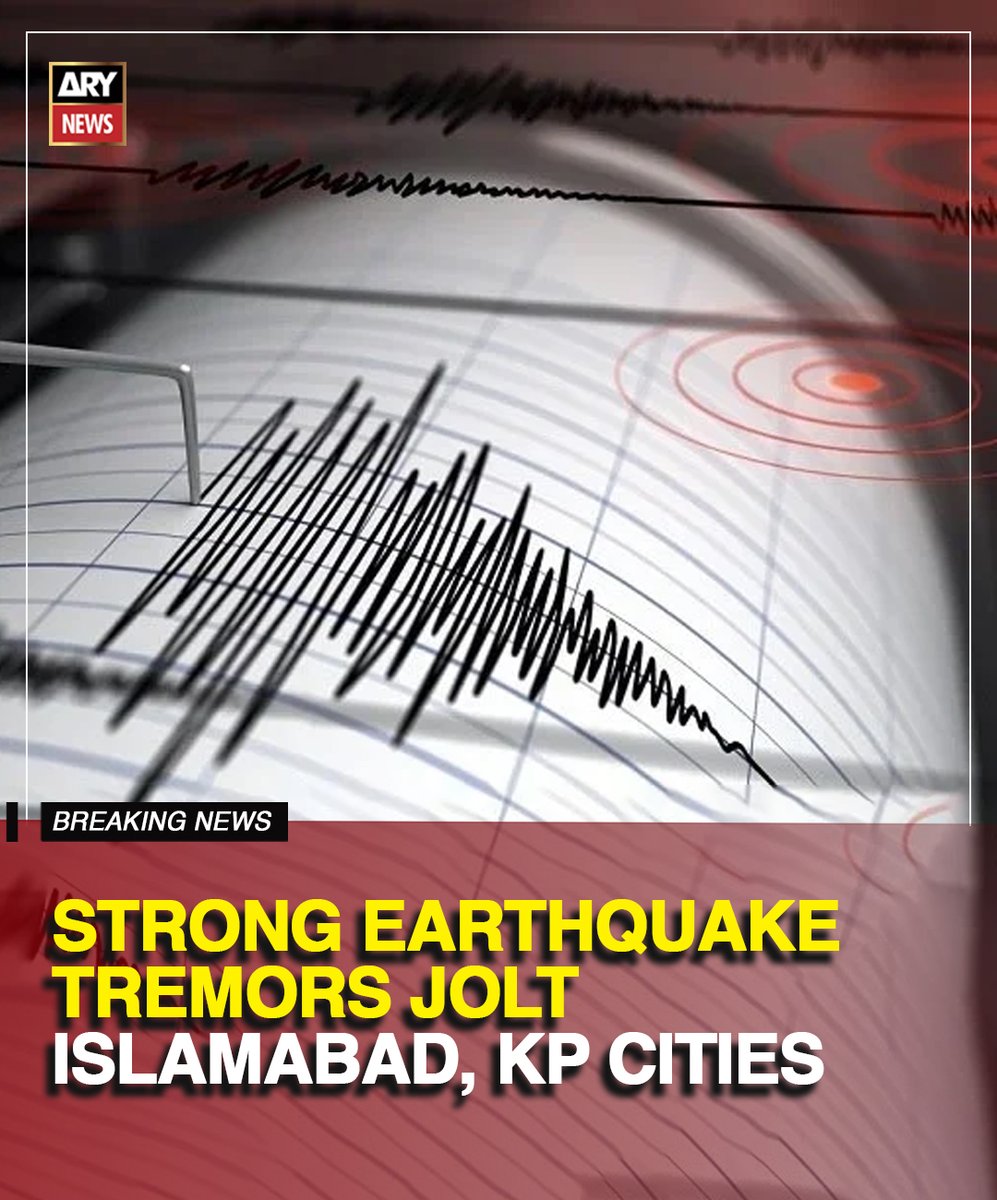ARYNEWSOFFICIAL's tweet photo. Strong earthquake tremors jolt Islamabad, KP cities

More details: https://t.co/p9pRrDhhy9

#ARYNews  #EarthQuake https://t.co/OyzSvfOCH8