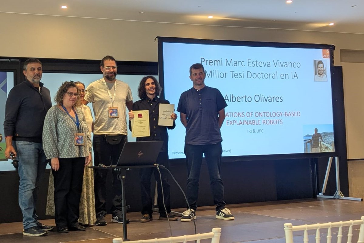 IRI_robotics's tweet image. 👏 Well deserved! Alberto Olivares (@thedocquixote) has received the Marc Esteva Vivanco Award from @acia_cat for the best PhD thesis! 🏅
📖 'Foundations of ontology-based explainable robots'
👨🏫 Supervisors: @guillem and @SergiFoix 
#Awards #Robotics #AI #CCIA2025