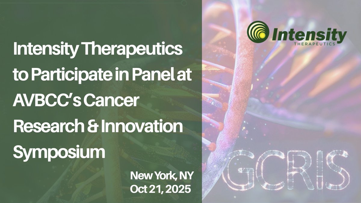 IntensityInc's tweet image. #IntensityTherapeutics is excited to attend @avbcancercare&apos;s Cancer Research &amp;amp; Innovation Symposium on Oct 21 in NY.

CEO, Lew Bender, will join the “Blueprint for Emerging Start-ups” panel at 9:30am ET to share insights on funding, pitching, &amp;amp; early-stage growth.

#GCRIS2025