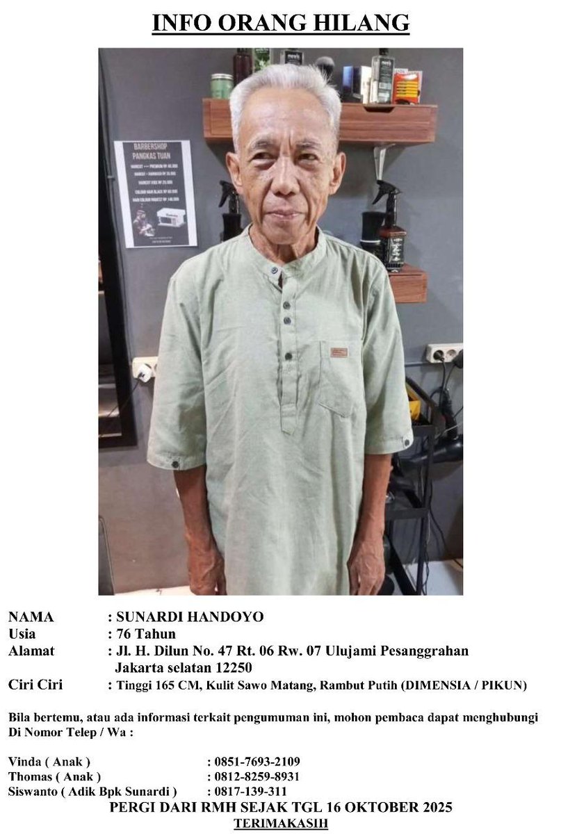 Info Orang Hilang :
mohon bantuannya 🙏🙏