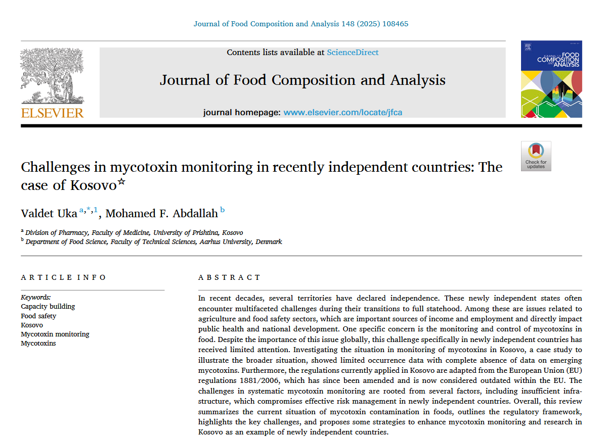 MoFathiAbdallah's tweet photo. It was a pleasure to collaborate with Valdet Uka, who led this work highlighting the research on #mycotoxins in #Kosovo. Free access for 50 days: https://t.co/mp3tIjSQek 
A disclaimer for any political  statements or the legal status of countries or territories is mentioned. https://t.co/6Vueiz8QrD