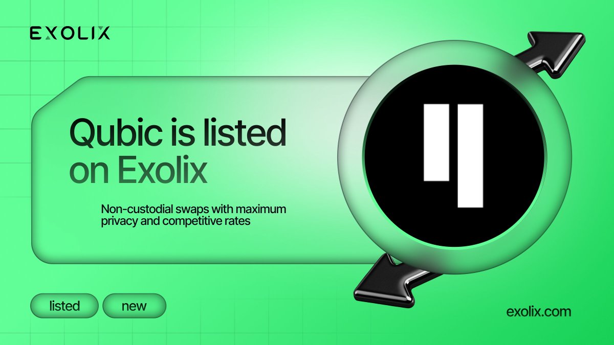 $QUBIC is now available for swaps on Exolix  🚀

$QUBIC is the native token of <a href="/_Qubic_/">Qubic</a> Layer-1 decentralized network that fuses unparalleled scalability with AI, engineered from scratch to eclipse conventional blockchains 🌐

Just come and swap $QUBIC for any of the 2000+ other