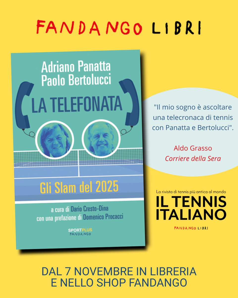 🎾 Dopo lo straordinario successo del podcast "LA TELEFONATA", prodotto da <a href="/fandangopod/">fandangopodcast</a> per <a href="/Tennis_Ita/">Il Tennis Italiano</a>, arriva il libro.
📞📚 LA TELEFONATA, in uscita il 7 novembre, raccoglie i commenti del doppio (tennistico) italiano più celebre di tutti i tempi. #latelefonata