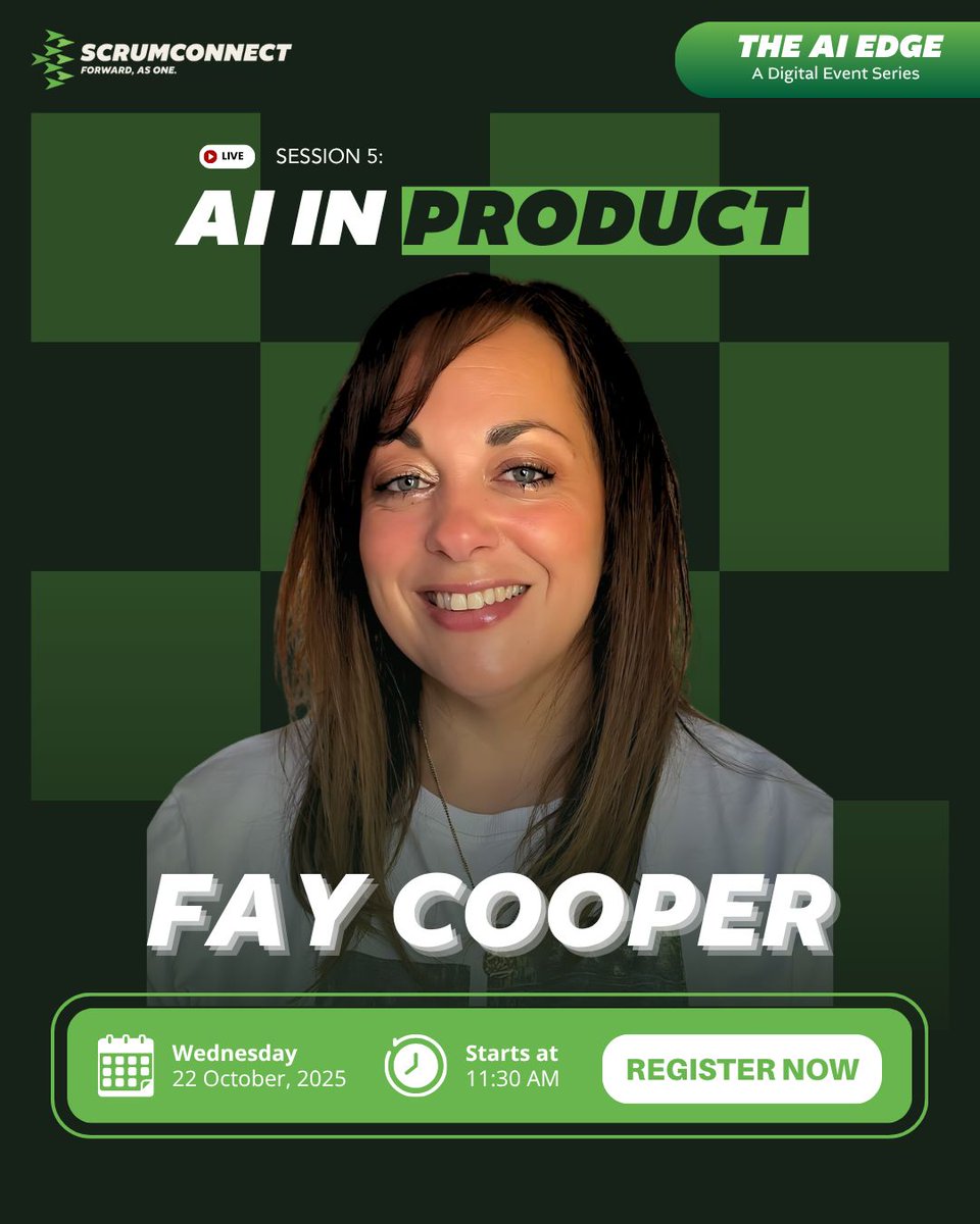 We’re excited to welcome Fay Cooper, CPO at Scrumconnect, as a speaker on The AI Edge! Learn how to align product vision, leverage AI, and deliver user-focused solutions. 

Don’t miss insights from a leader shaping product innovation.
🔗 linkedin.com/events/7384212…