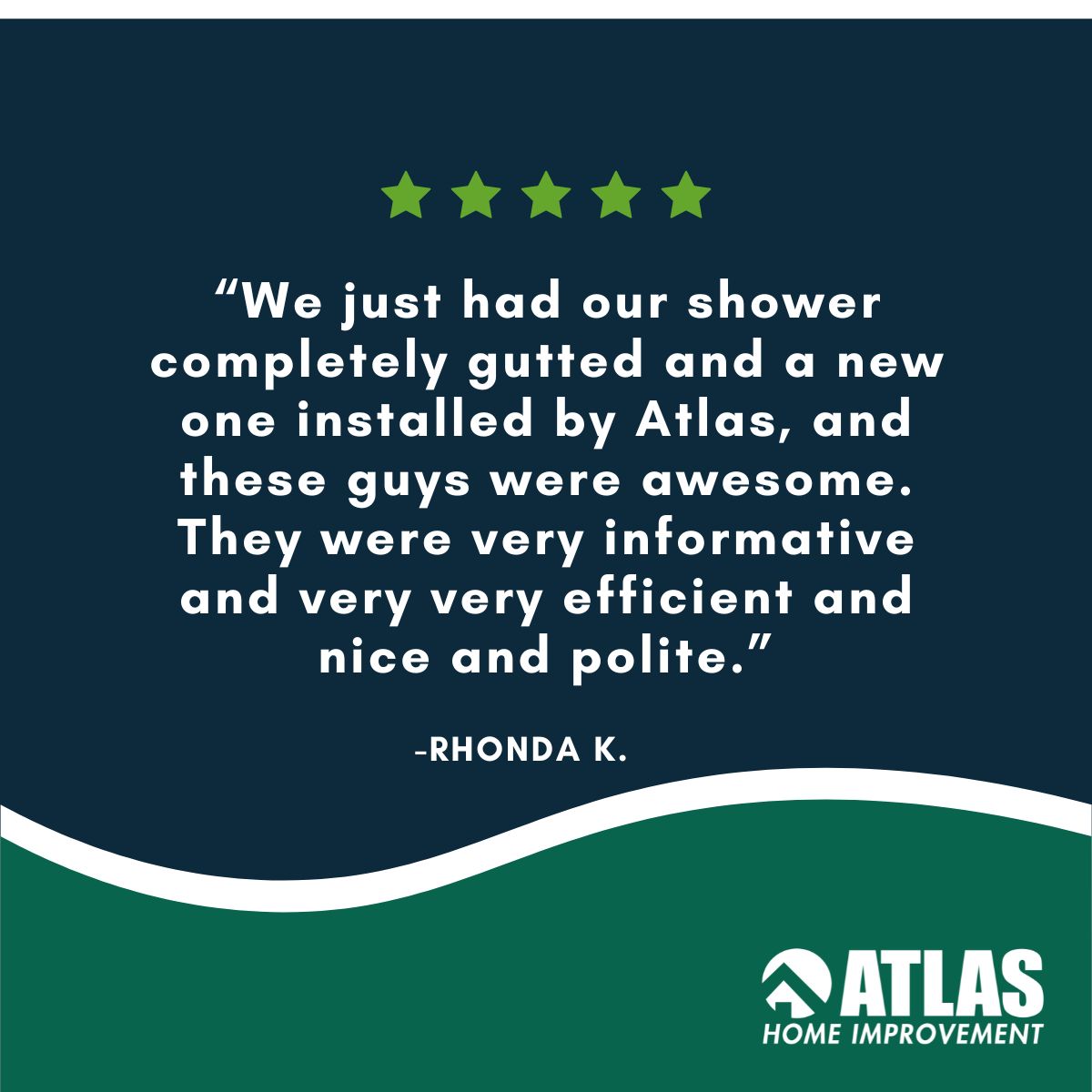 Thank you, Rhonda! We’re thrilled you love your new shower. At Atlas Home Improvement, our team is dedicated to providing expert bath remodeling with efficiency, professionalism, and care.

👉 Ready to upgrade your bathroom? Call us today at 734-627-1558!