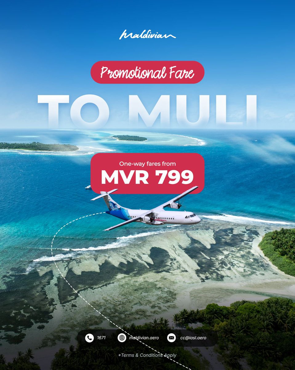 MaldivianAero's tweet photo. Getting to Meemu Atoll has never been easier! 

Now with a promotional fare starting from MVR 799! ✈️

#MaldivianAero https://t.co/0CC8WZhko0