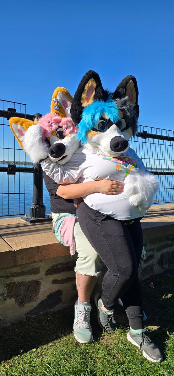 Happy #FursuitFriday from these two corgies to you!
🩷: <a href="/Kemowolf97/">A Puddin Corgi!!</a>
📸: <a href="/Ajax_F0X/">🎃Ajax_Fox 🍂</a> 
#furryfandom #furry