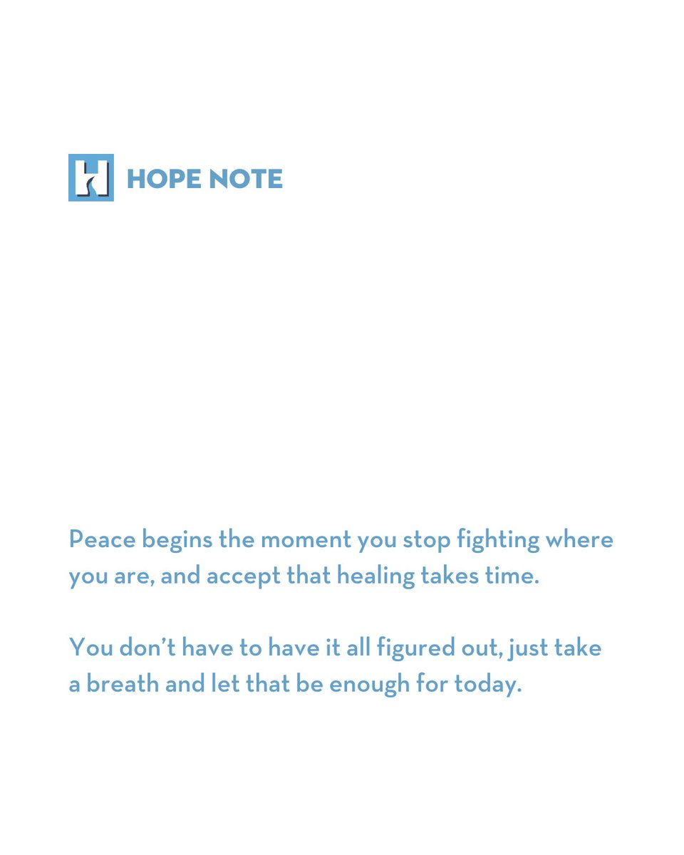 HopeWayCLT's tweet image. #HopeNote

Peace begins the moment you stop fighting where you are, and accept that healing takes time.

You don’t have to have it all figured out, just take a breath and let that be enough for today.