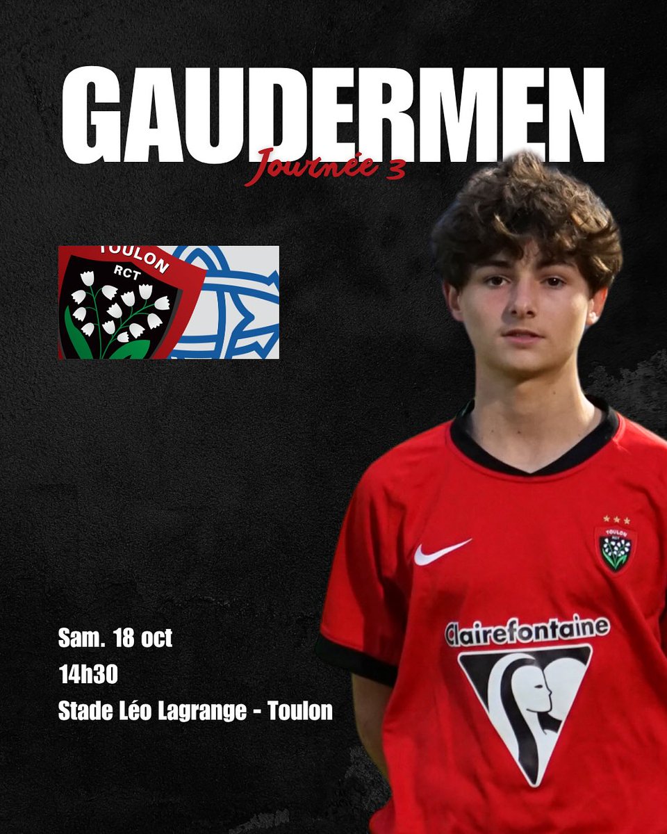 Samedi chargé à Léo !

Demain, 3 rencontres au programme : 
- Alamercery vs Terre de Provence XV à 13h
- Gaudermen vs Castres à 14h30
- Crabos vs Chambéry à 16h

On vous attend nombreux pour cette belle journée en Rouge &amp; Noir 🔴⚫️