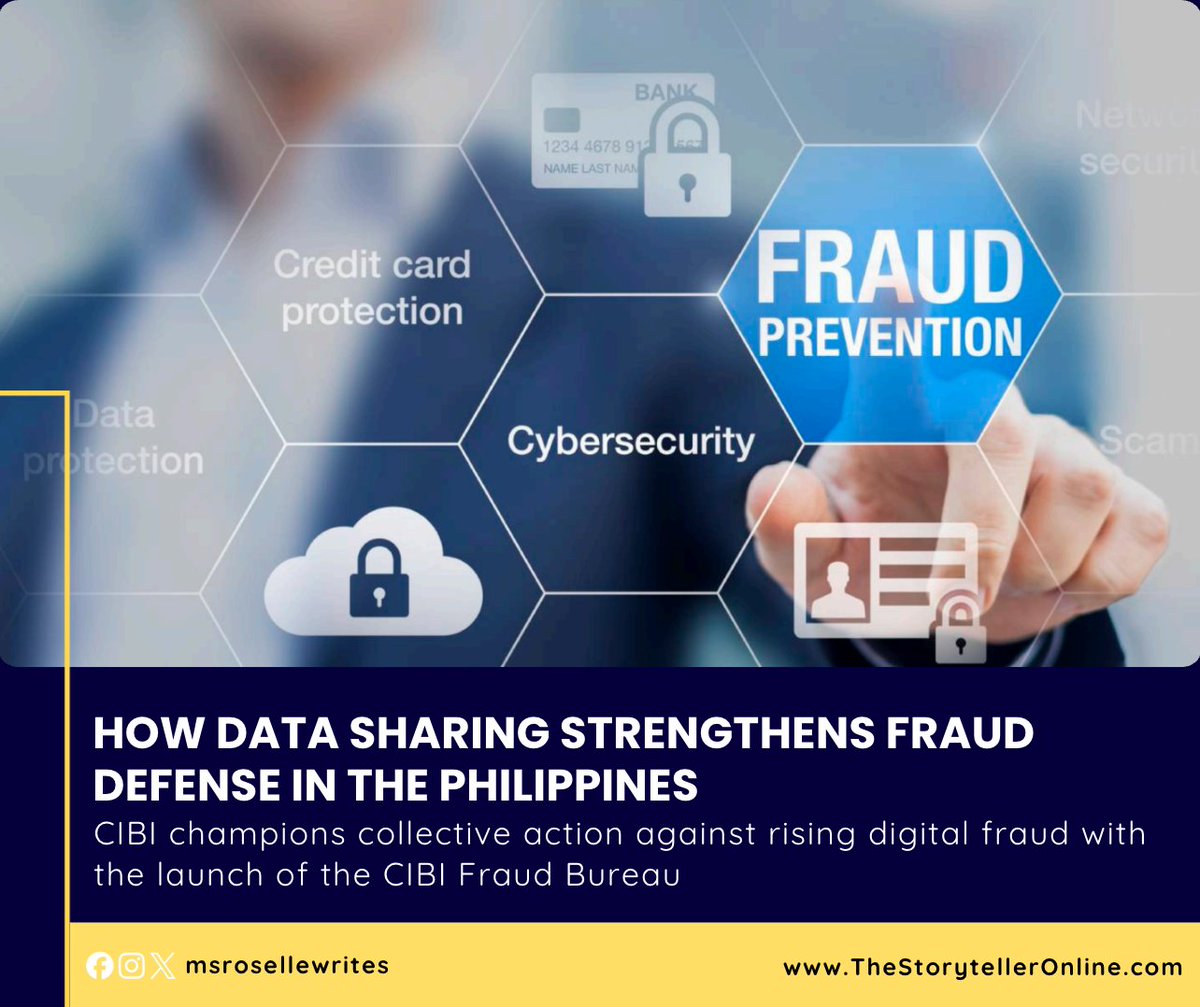 msrosellewrites's tweet image. Fighting fraud takes teamwork. CIBI launches the Fraud Bureau, a first-of-its-kind data-sharing platform that unites banks, fintechs, and telcos to stop scammers in their tracks. 🔒 #CIBI #FraudPrevention #CyberSecurityPH thestorytelleronline.com/2025/10/data-s…