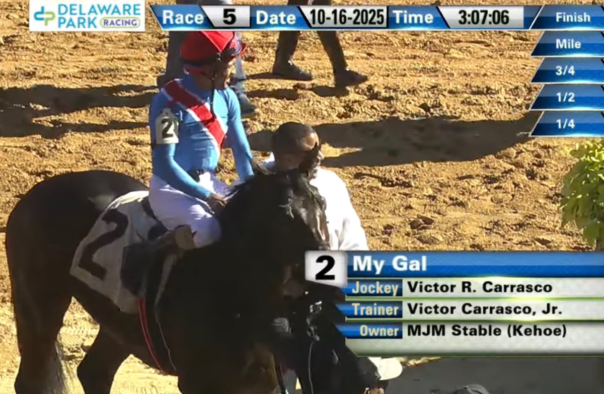 MJM_Stable's tweet image. My Gal breaks her maiden over the turf @DelParkRacing under a very patient, rail skimming ride by @VCarrasco28 Outstanding training job by @carrasco_racing and his team not just today but all summer! Congrats to all the partners!
