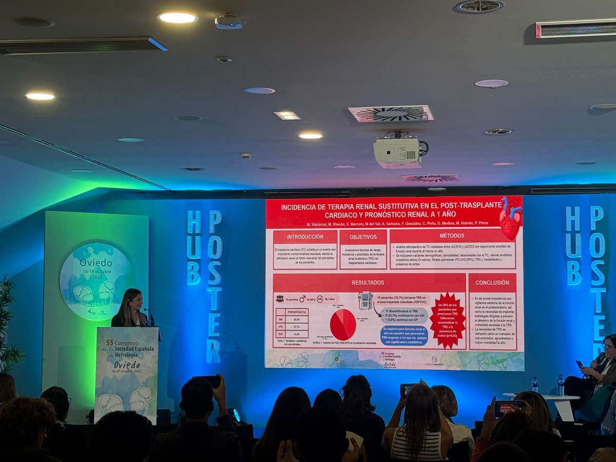 #senefro25 <a href="/Nef_HDrNegrin/">Nefrología HUGC Dr Negrin</a> 

Y seguimos 👏💪

🗣️La Dra. Miriam Valcarcel 👏👏 presentando el e-poster

INCIDENCIA DE TERAPIA RENAL SUSTITUTIVA EN EL POST-TRASPLANTE
CARDIACO Y PRONÓSTICO RENAL A 1 AÑO

❗️ La necesidad de TRS se comporta como un marcador de mal pronostico,