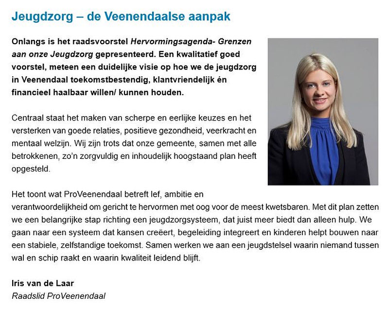 De gemeenteraad van Veenendaal heeft unaniem besloten om de hervormingsagenda ‘Grenzen aan onze jeugdzorg’ vast te stellen na een zorgvuldig proces.