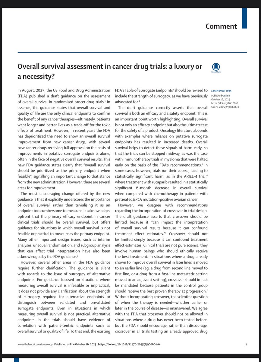 Bishal Gyawali, MD, PhD, FASCO (@oncology_bg) on Twitter photo We just published in <a href="/TheLancetOncol/">The Lancet Oncology</a> a very important paper regarding the new FDA guidance on overall survival assessment in cancer drug trials. Right in time for #ESMO25. Please do read. I promise you that you’ll learn something that’s applicable broadly. And follow along this We just published in <a href="/TheLancetOncol/">The Lancet Oncology</a> a very important paper regarding the new FDA guidance on overall survival assessment in cancer drug trials. Right in time for #ESMO25. Please do read. I promise you that you’ll learn something that’s applicable broadly. And follow along this