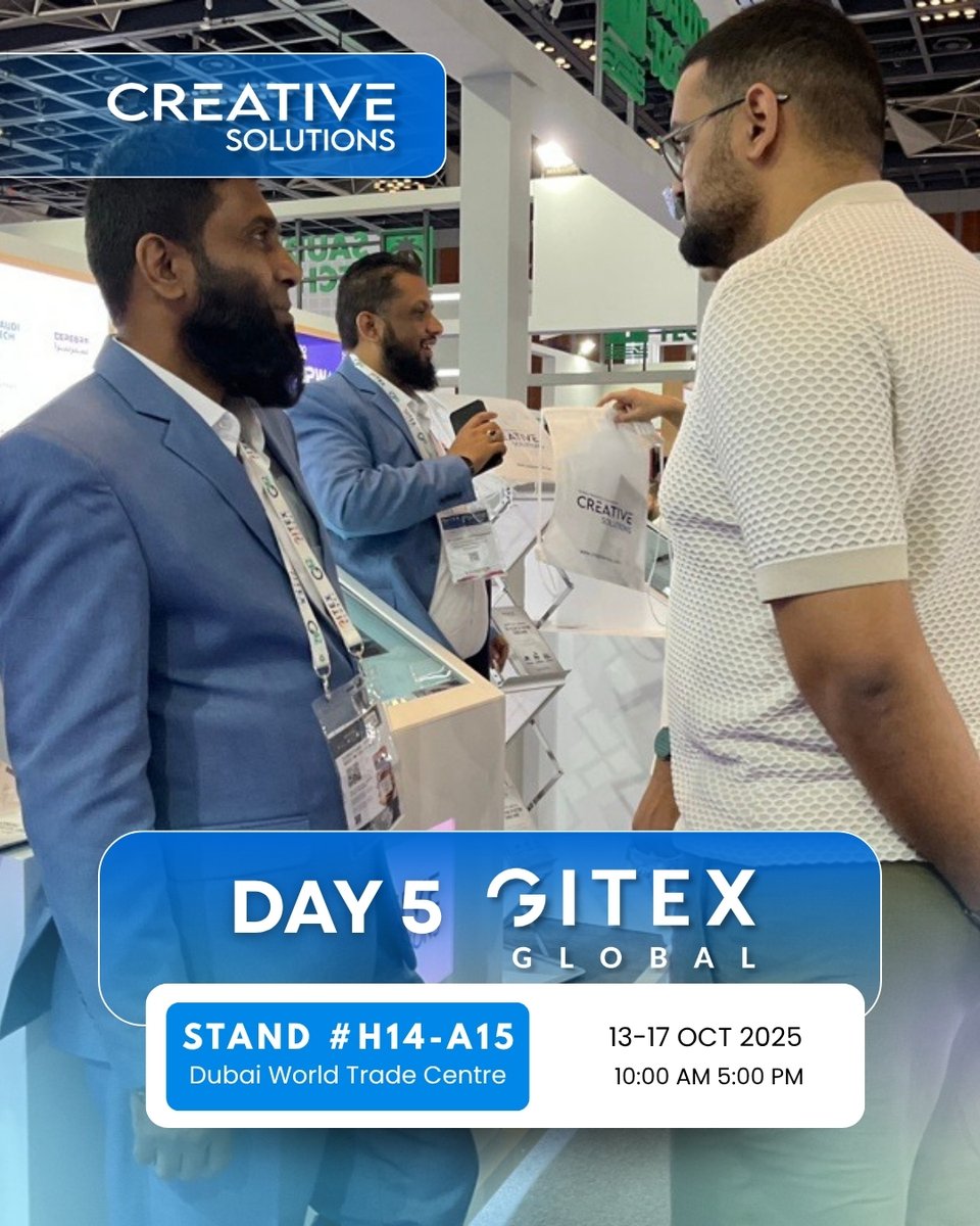 Creative_sols's tweet image. 🎉 That’s a wrap on #GITEX!

Big thanks to everyone who visited Creative Solutions at the Saudi Tech Pavilion – Stand H14-A15. 🚀
#GITEXGLOBAL #SaudiTech #صناعة_سعودية #جايتكس #دبي #الرياض #جدة #الابتكار #المعرض #التجارة #الحدث #صنع_في_السعودية #جيتكس2025 #تكنولوجيا #الإمارات