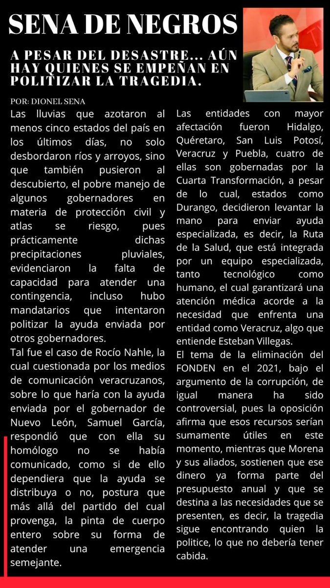 Dionel Sena (@dionelsena) on Twitter photo En #México aún hay quienes se empeñan en politizar la tragedia: La #SenadeNegros de hoy...
Ccp <a href="/ClaudioMercadoR/">Claudio Mercado</a> <a href="/mfhh/">Ma. Fabiola Hernández Herrera</a> <a href="/RICH_ARAGON/">RICARDO ARAGON</a> <a href="/juancuit/">Juan C.Avalos Méndez</a> <a href="/luzyolanda09/">Luz Yolanda Martínez</a> <a href="/pepex333/">Pepe contac-x3🇲🇽</a> <a href="/CarloSalinasITD/">Carlos Salinas García.</a> <a href="/ZujeyLuna10/">Zujey Luna</a> <a href="/LilyOrtiz26/">Lily Ortiz</a> <a href="/Victorablanco/">Víctor Blanco</a> <a href="/jccorral_solis/">Juan Carlos Corral</a> <a href="/tonomorales_7/">Toño Morales</a> <a href="/JOSEORTEGA07/">NAZARIO ORTEGA</a> <a href="/danisotto/">Dany Soto</a> En #México aún hay quienes se empeñan en politizar la tragedia: La #SenadeNegros de hoy...
Ccp <a href="/ClaudioMercadoR/">Claudio Mercado</a> <a href="/mfhh/">Ma. Fabiola Hernández Herrera</a> <a href="/RICH_ARAGON/">RICARDO ARAGON</a> <a href="/juancuit/">Juan C.Avalos Méndez</a> <a href="/luzyolanda09/">Luz Yolanda Martínez</a> <a href="/pepex333/">Pepe contac-x3🇲🇽</a> <a href="/CarloSalinasITD/">Carlos Salinas García.</a> <a href="/ZujeyLuna10/">Zujey Luna</a> <a href="/LilyOrtiz26/">Lily Ortiz</a> <a href="/Victorablanco/">Víctor Blanco</a> <a href="/jccorral_solis/">Juan Carlos Corral</a> <a href="/tonomorales_7/">Toño Morales</a> <a href="/JOSEORTEGA07/">NAZARIO ORTEGA</a> <a href="/danisotto/">Dany Soto</a>