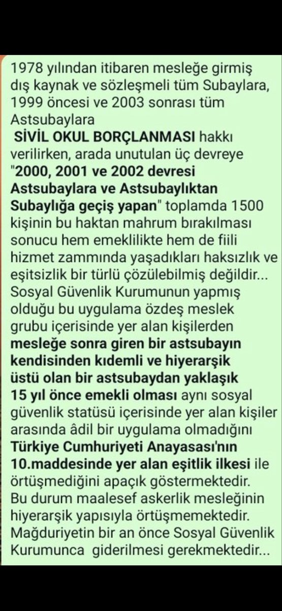<a href="/eylmz3503/">CENGAVER35</a> <a href="/tcsavunma/">T.C. Millî Savunma Bakanlığı</a> Sivil Okul Borçlanması nedeniyle SOSYAL GÜVENLİK KURUMU (SGK) tarafından haksızca mağdur edilen 2000, 2001 ve 2002 DEVRESİ ASTSUBAYLAR  olarak;
Emekli ve Muvazzaf tüm Astsubaylarımızın  Gününü kutluyoruz...
#ÜniformalıSGKmağdurları