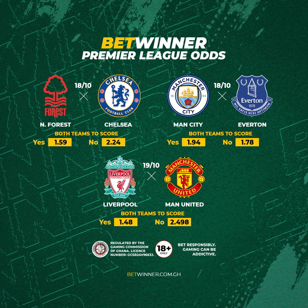 #PremierLeague games this weekend 

We have big odds on Both Teams To Score 

Bet on your favorite matches at betwinner.com.gh 

Be a WINNER with #betwinnerghana
