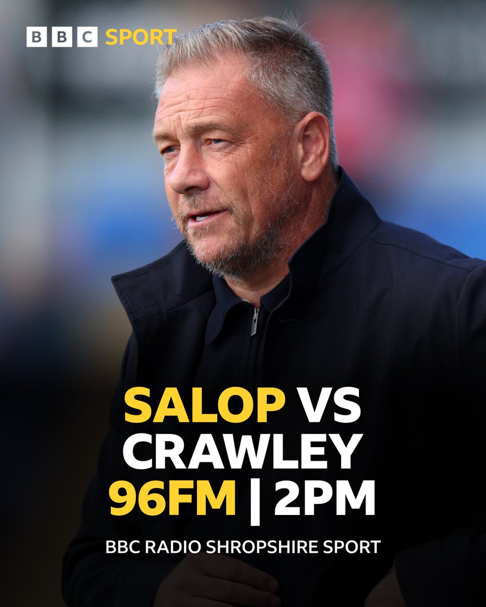 ⚽️ #Shrewsbury vs Crawley

📻 <a href="/BBCShropSport/">BBC Sport Shropshire</a> 96fm

⏰ 2pm

#BBCFootball | #Salop