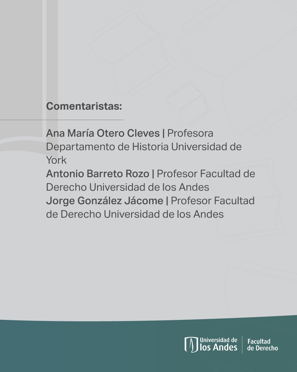 ✨ ¡Relanzamiento de #DerechoAbiertoUniandes!
📖 Tratados y manuales jurídicos del período radical. Análisis de la segunda mitad del siglo XIX colombiano
👨‍💼 Antonio Barreto, Miguel Malagón y Ana María Otero
🗓 21 de oct, 2025 🕔 5:00 p.m. 👉 bit.ly/45NtGqU <a href="/CijusUniandes/">CIJUS</a>
